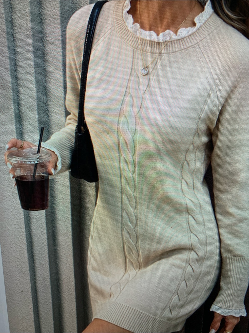 Cream Cable-Knit Women's Sweater Dress